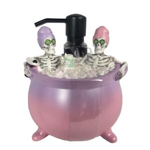 Ghoul's Night Skeleton Bath Soap Dispenser Pink Cauldron Halloween Spa 6 Inch